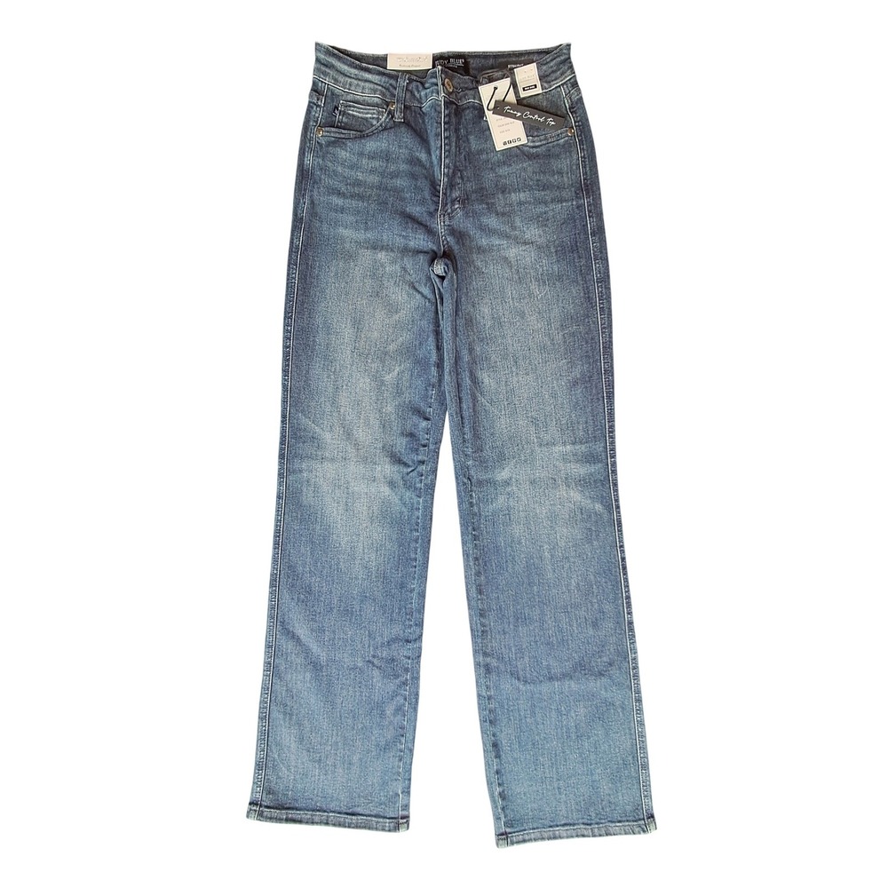 Judy Blue Mid Rise Straight Leg Tummy Control Jeans Dark Blue Wash 9/29 JB88861